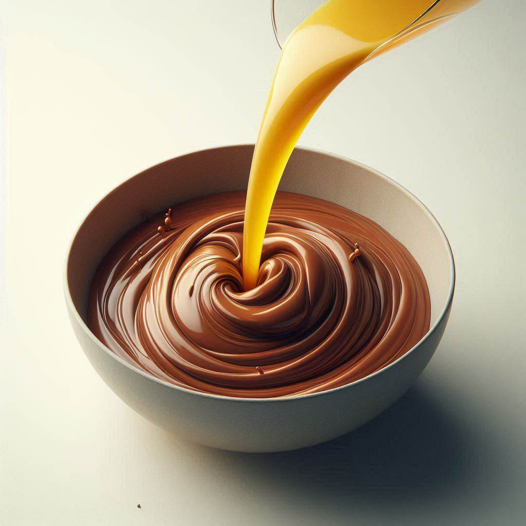 Golden sweetener being poured into chocolate